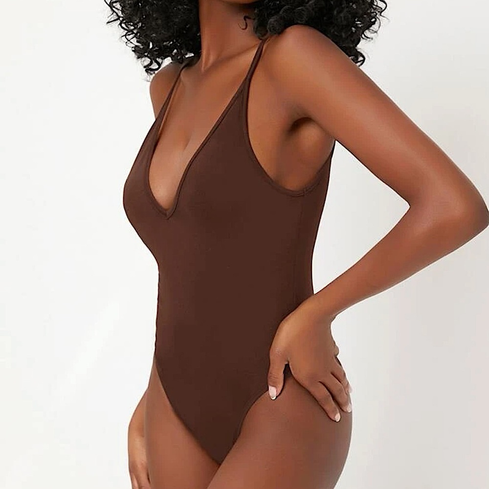 Brown coffee slim fit v neck bodysuit S